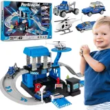 Dwupoziomowy parking policyjny z rampami i lądowiskiem