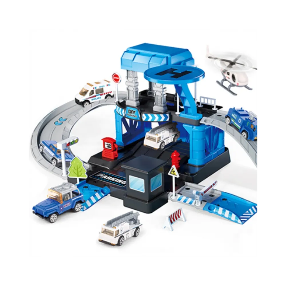 Zestaw 43 elementów z autami i helikopterem