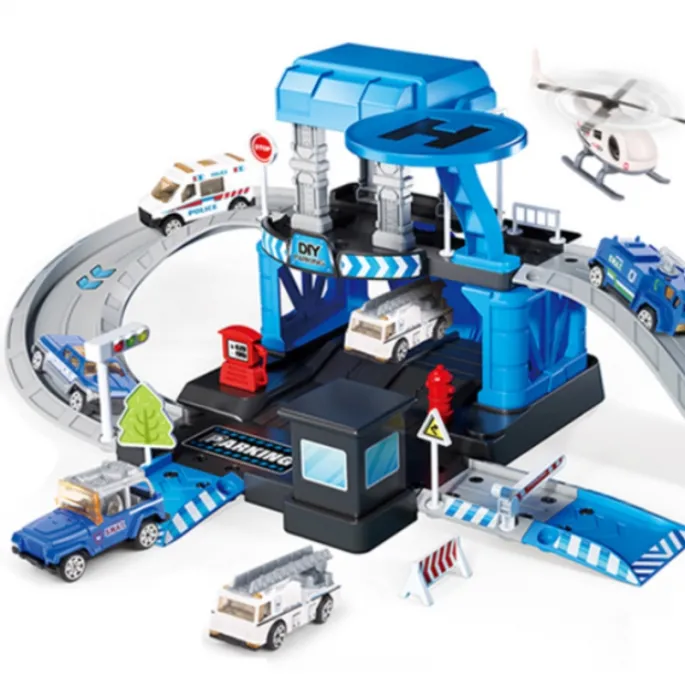 Zestaw 43 elementów z autami i helikopterem