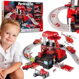 Dwupoziomowy parking straży pożarnej z rampami i helikopterem