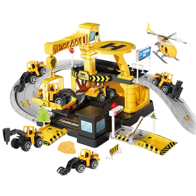 Metalowe samochodziki w zestawie z garażem WOOPIE.