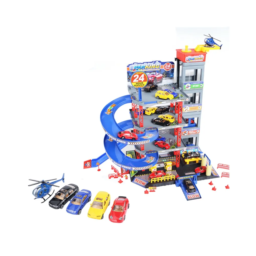 Wielopoziomowy parking garaż z helikopterem dla dzieci