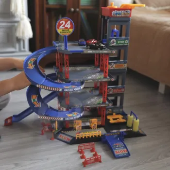 Zabawka WOOPIE: parking z samochodami i helikopterem