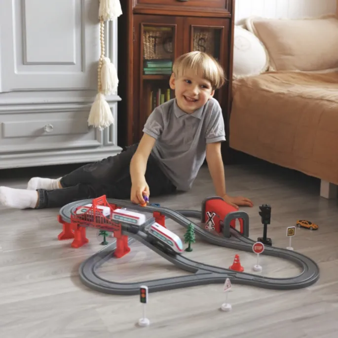 Kolorowa kolejka z 80 elementami do zabawy