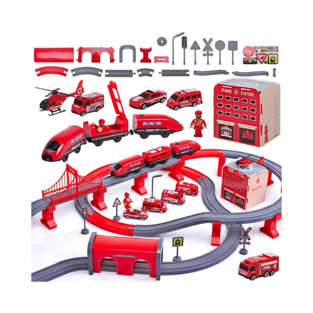 WOOPIE Kolejka Elektryczna Tor Samochodowy Straż Helikopter Auta 92 el.