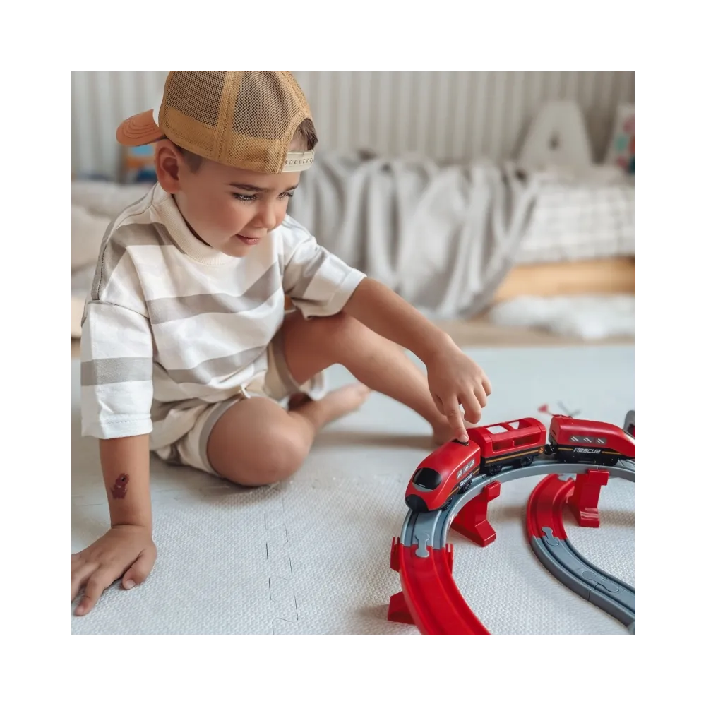 WOOPIE Kolejka Elektryczna Tor Samochodowy Straż Helikopter Auta 92 el.