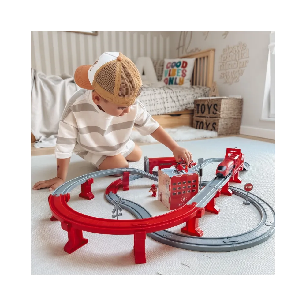 WOOPIE Kolejka Elektryczna Tor Samochodowy Straż Helikopter Auta 92 el.