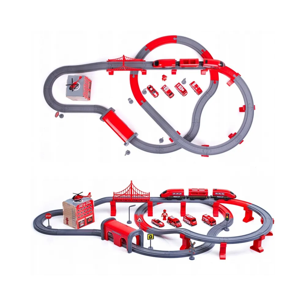WOOPIE Kolejka Elektryczna Tor Samochodowy Straż Helikopter Auta 92 el.