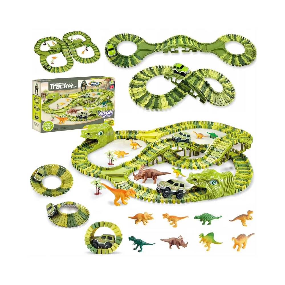 Tor samochodowy XXL z dinozaurami i samochodem dla dzieci