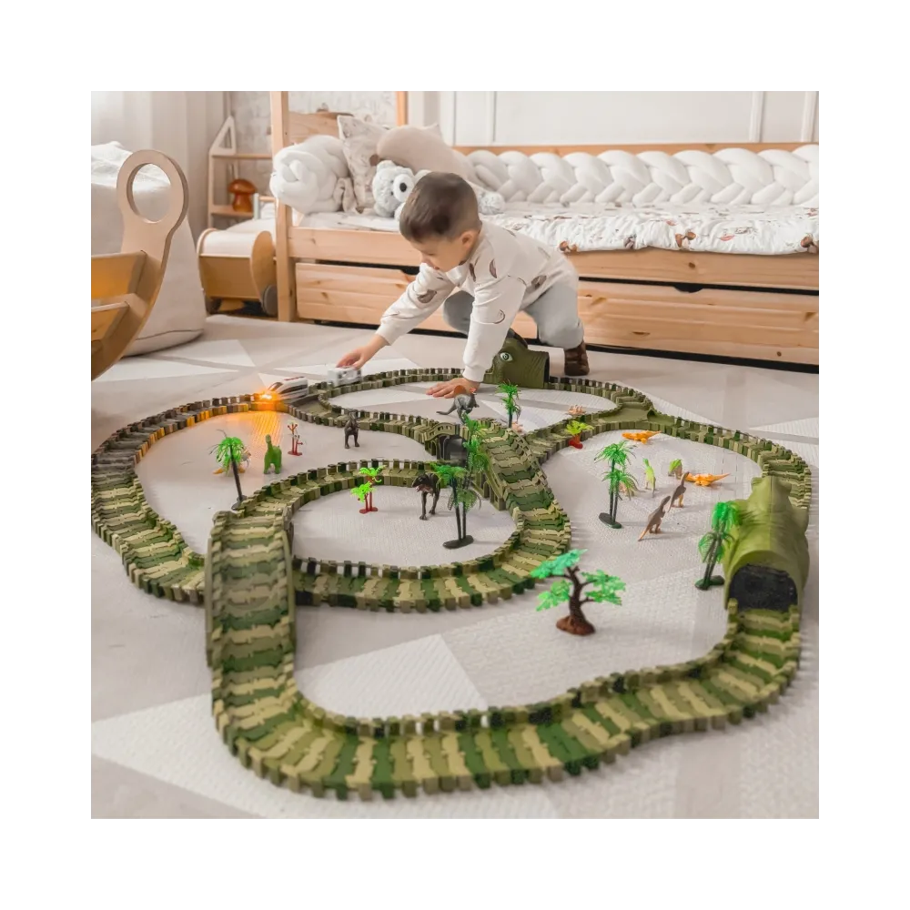 Zestaw WOOPIE 240 elementów z torami, mostami i figurkami dinozaurów