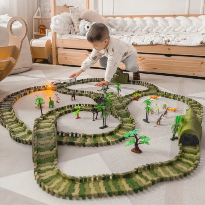 Zestaw WOOPIE 240 elementów z torami, mostami i figurkami dinozaurów