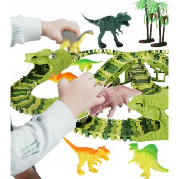 Ruchomy tor przeszkód z dinozaurami i mostami – edukacyjna zabawa