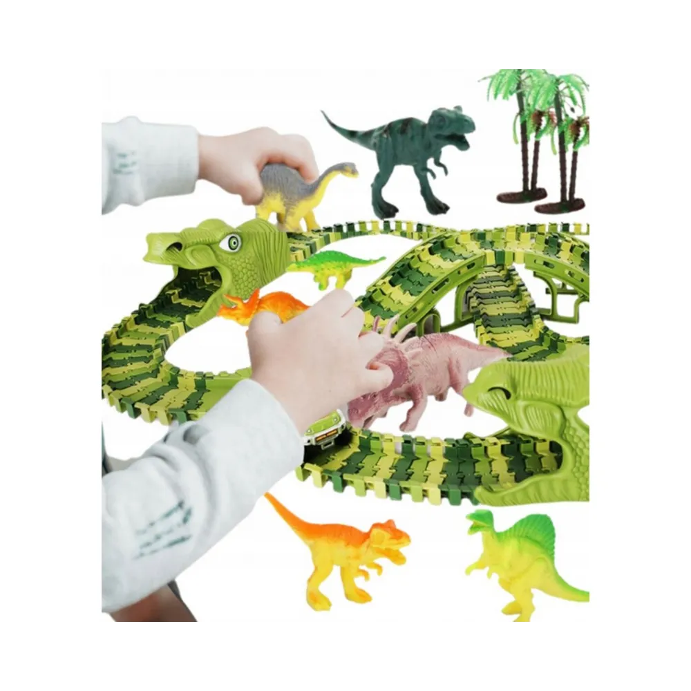 Ruchomy tor przeszkód z dinozaurami i mostami – edukacyjna zabawa