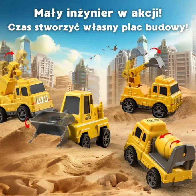 Zestaw Pomoc Drogowa z różnymi pojazdami budowlanymi