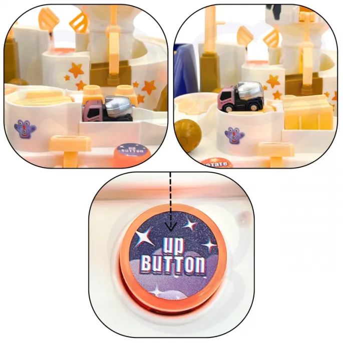 Dynamiczny tor z podnoszonymi platformami i zwodzonym mostem