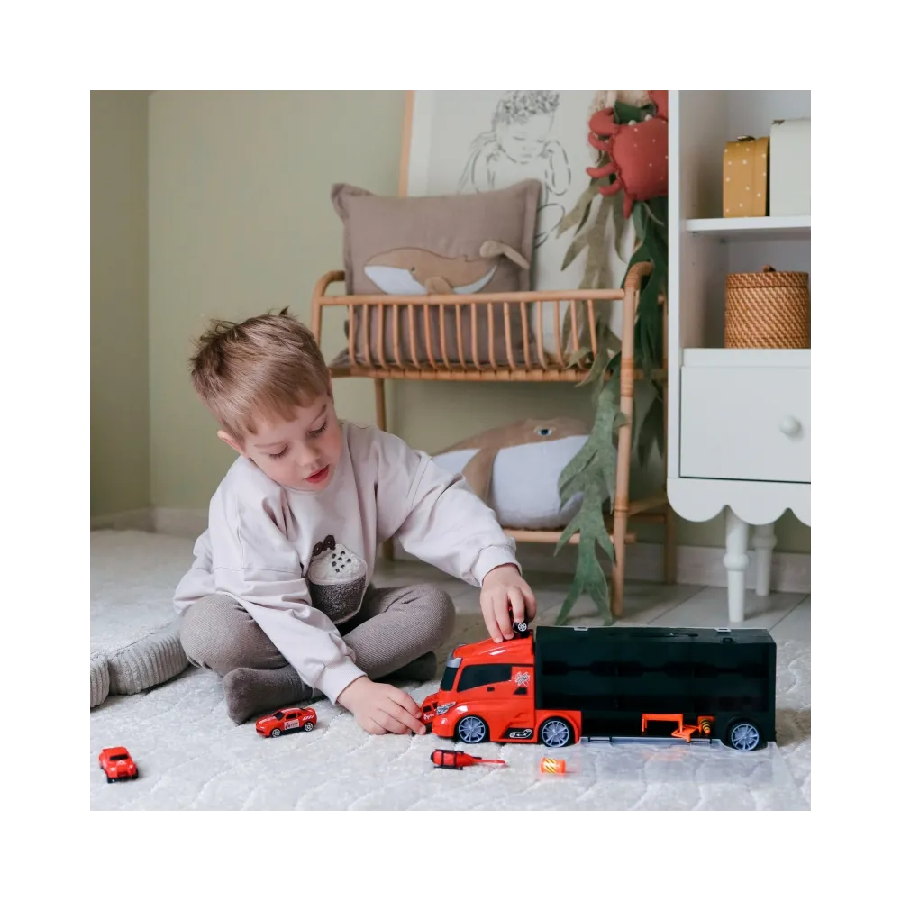 WOOPIE Zestaw Ciężarówka Transporter 3w1 Czerwony 11 el.