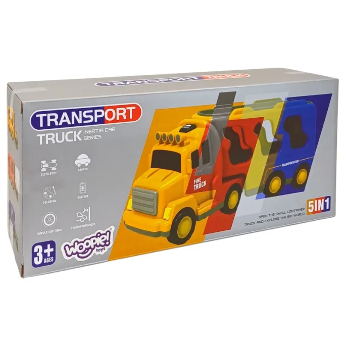 Zestaw WOOPIE Laweta Drogowa 5 Aut zaprezentowany w kolorowym opakowaniu