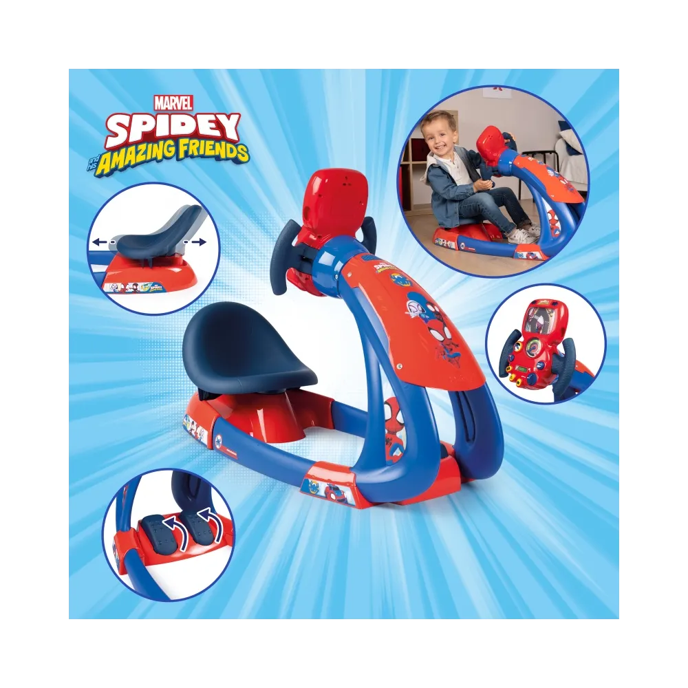 Solidna konstrukcja zabawki Smoby Symulator jazdy Spidey