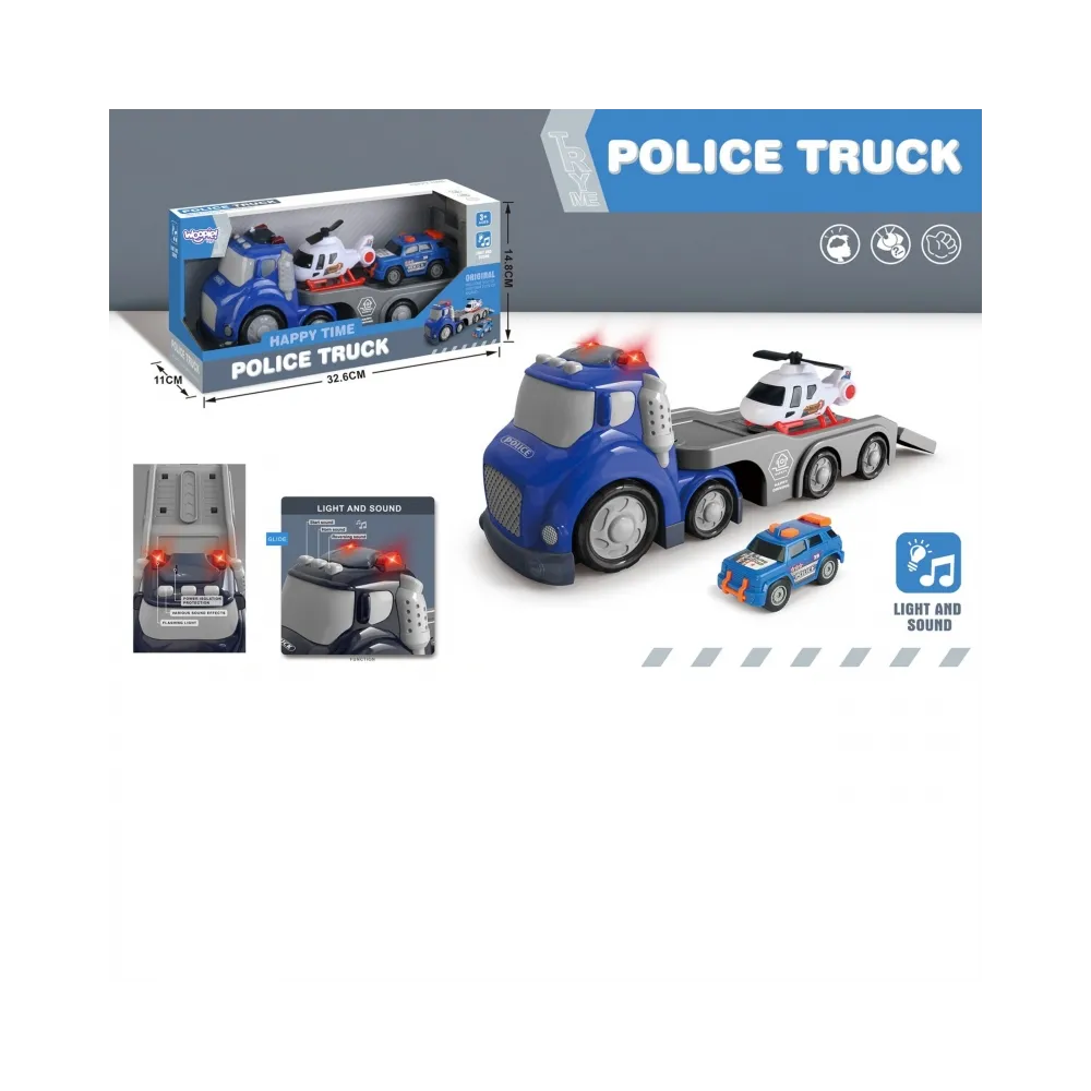 WOOPIE Niebieska Laweta Policyjna City Truck Efekty Dźwiękowe i Świetlne