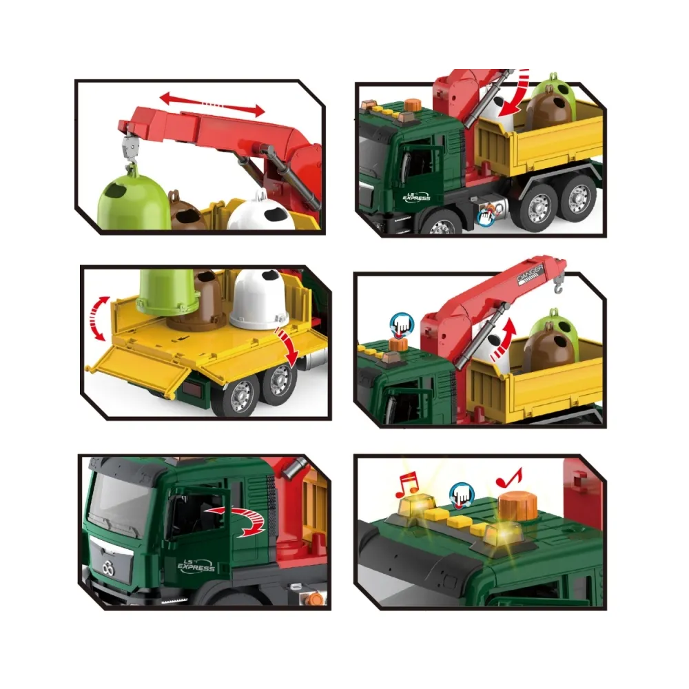 WOOPIE Ciężarówka Śmieciarka z Dźwigiem Segregacja Śmieci - skala 1:10