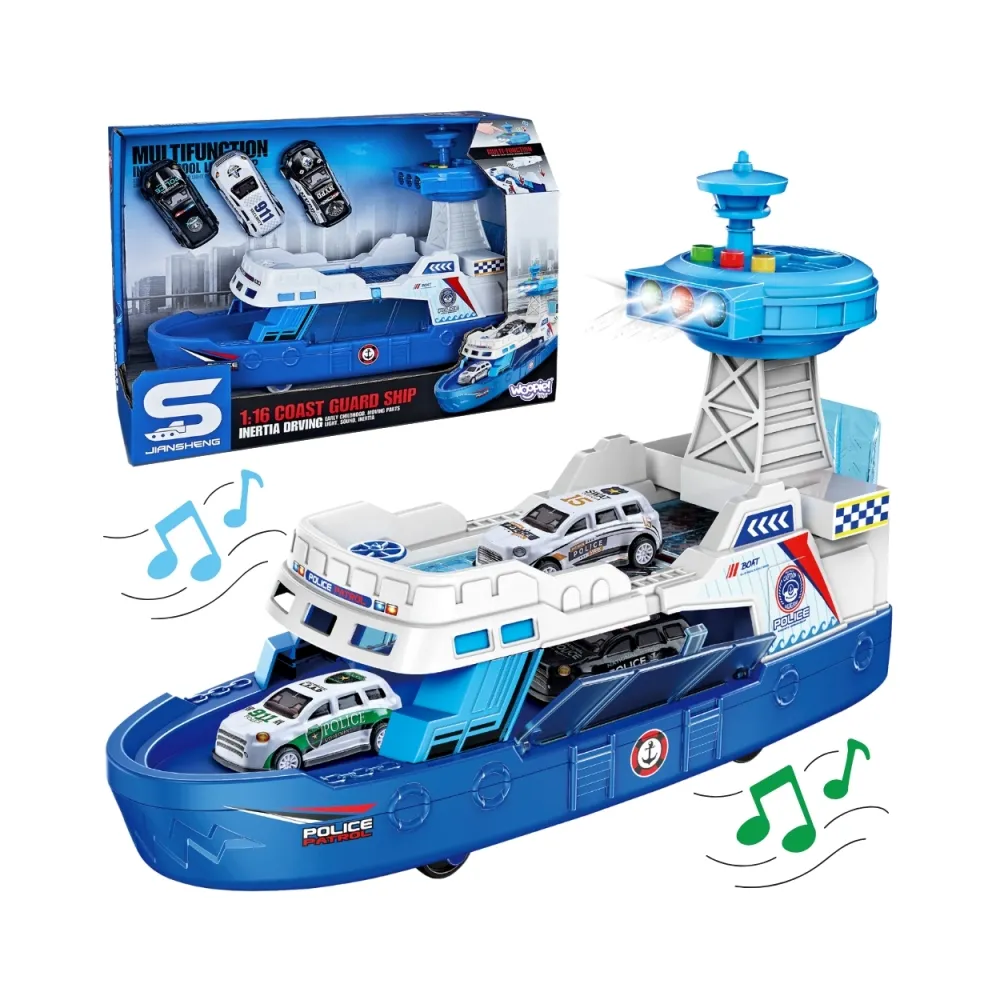 WOOPIE Łódź Policyjna Patrolowa Interaktywna - Skala 1:16 + Autka 3 szt.