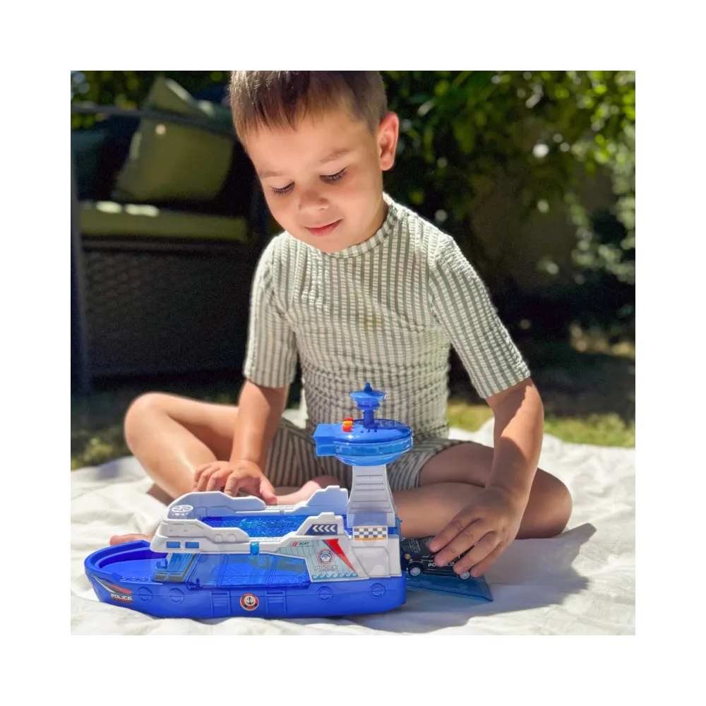 WOOPIE Łódź Policyjna Patrolowa Interaktywna - Skala 1:16 + Autka 3 szt.