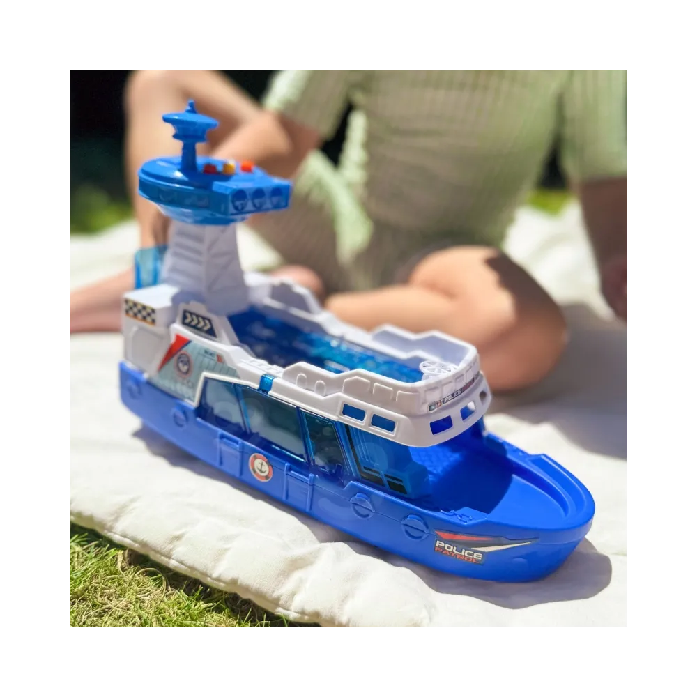 WOOPIE Łódź Policyjna Patrolowa Interaktywna - Skala 1:16 + Autka 3 szt.