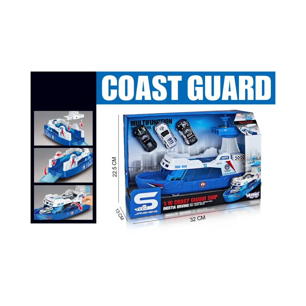 WOOPIE Łódź Policyjna Patrolowa Interaktywna - Skala 1:16 + Autka 3 szt.