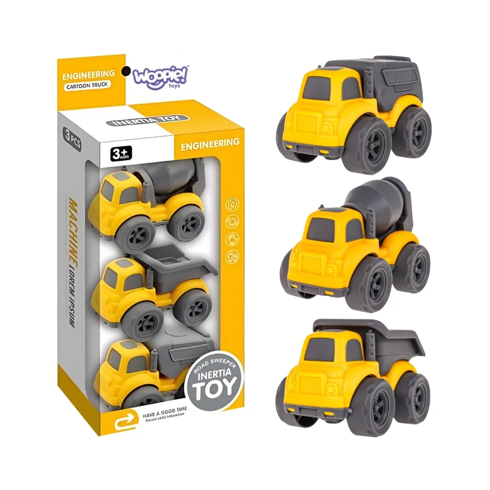 WOOPIE Zestaw 3w1 Pojazdy Budowlane Śmieciarka Betoniarka Wywrotka