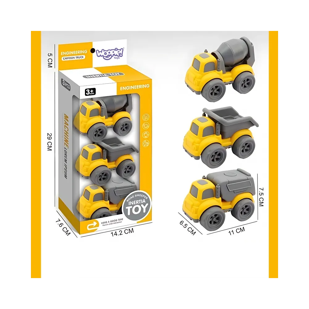WOOPIE Zestaw 3w1 Pojazdy Budowlane Śmieciarka Betoniarka Wywrotka