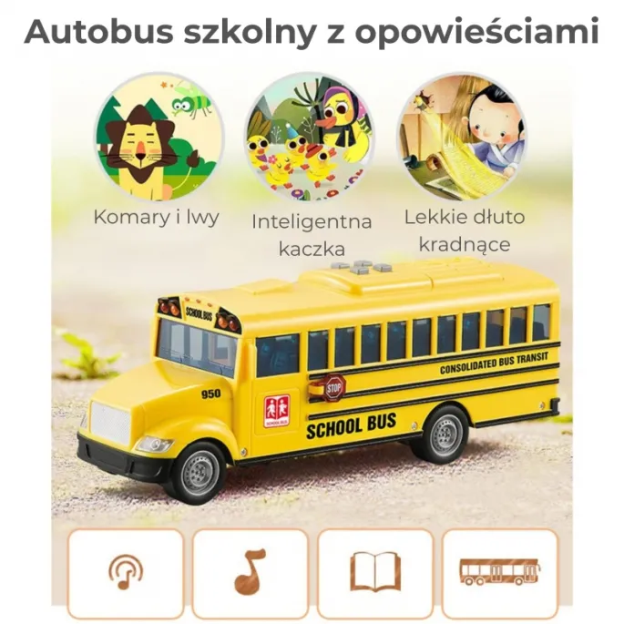 Elektryczny autobus szkolny z otwieranymi drzwiami i efektami świetlnymi