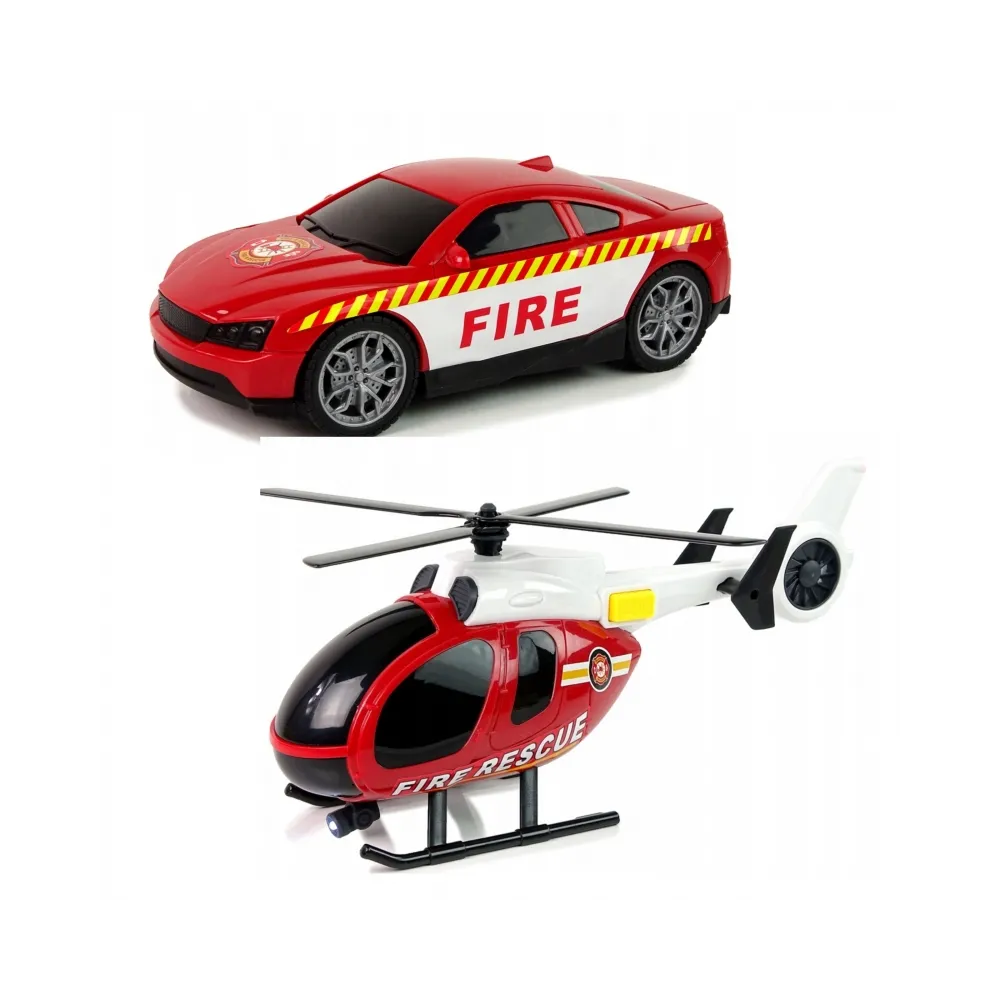 WOOPIE Zestaw Pojazdów Laweta Strażacka Helikopter Samochód Dźwięk Światła