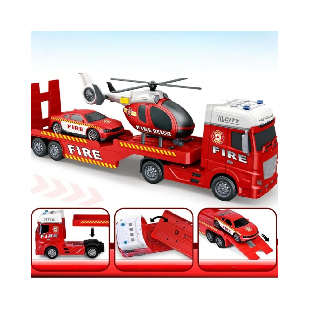 WOOPIE Zestaw Pojazdów Laweta Strażacka Helikopter Samochód Dźwięk Światła