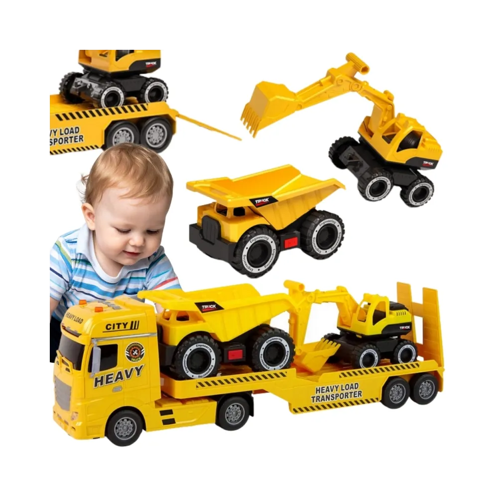 WOOPIE Samochód Laweta z Pojazdami Budowlanymi