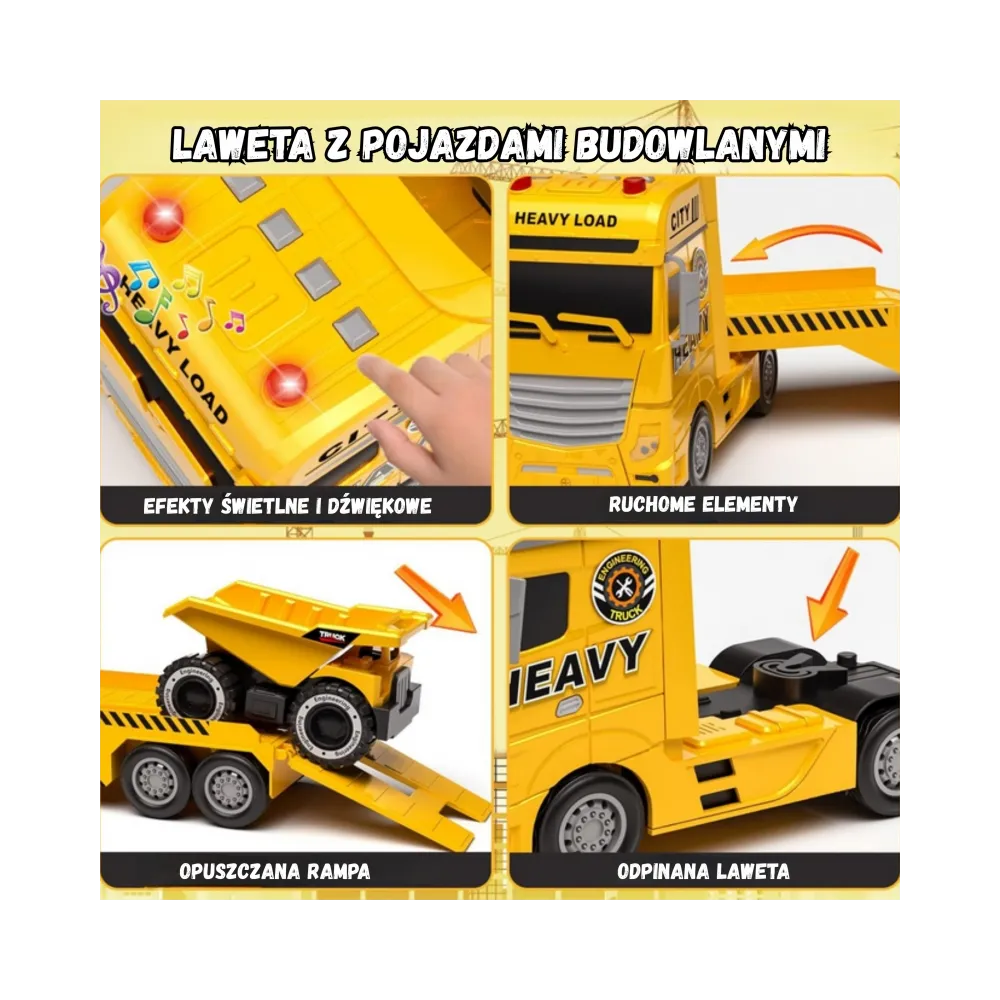 WOOPIE Samochód Laweta z Pojazdami Budowlanymi