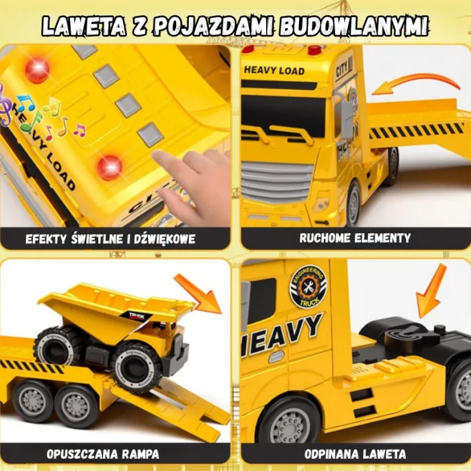 Wywrotka z uchylną skrzynią, zwiększająca frajdę z zabawy.