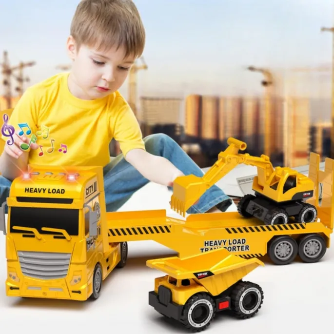 Zestaw pojazdów budowlanych wspierający rozwój dzieci.