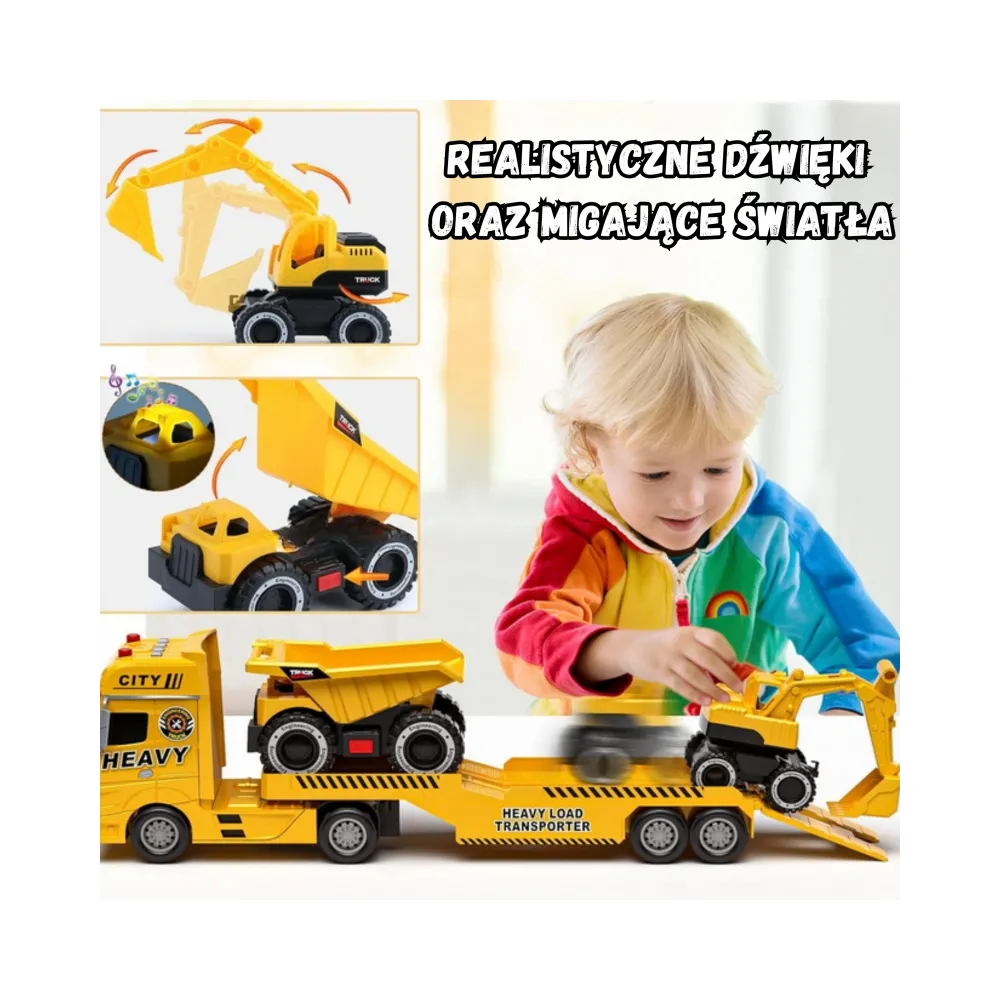 WOOPIE Samochód Laweta z Pojazdami Budowlanymi