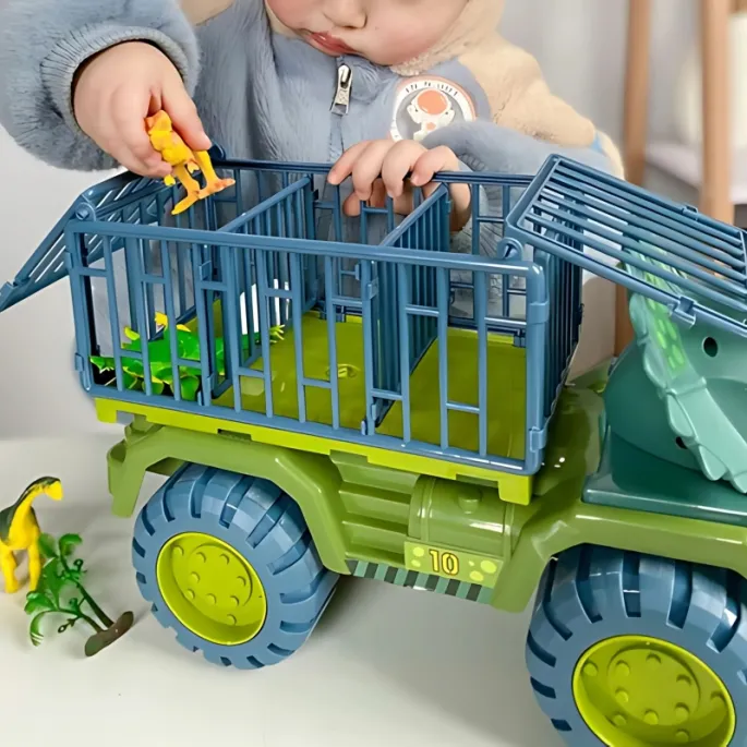 Zestaw z figurkami dinozaurów i transportem