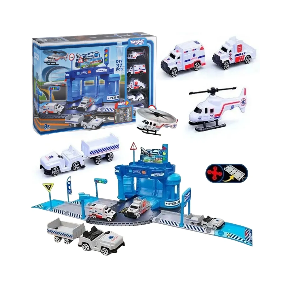 WOOPIE Zestaw Tematyczny Posterunek Policji na Lotnisku z Autami i Helikopterem 37el.
