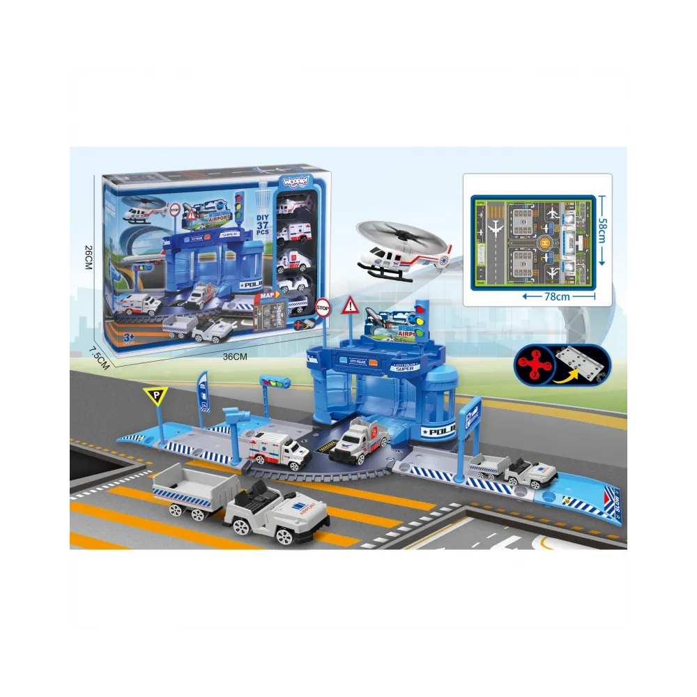 WOOPIE Zestaw Tematyczny Posterunek Policji na Lotnisku z Autami i Helikopterem 37el.