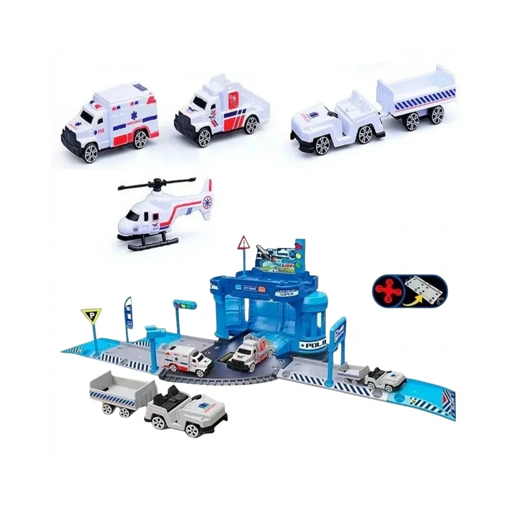 WOOPIE Zestaw Tematyczny Posterunek Policji na Lotnisku z Autami i Helikopterem 37el.