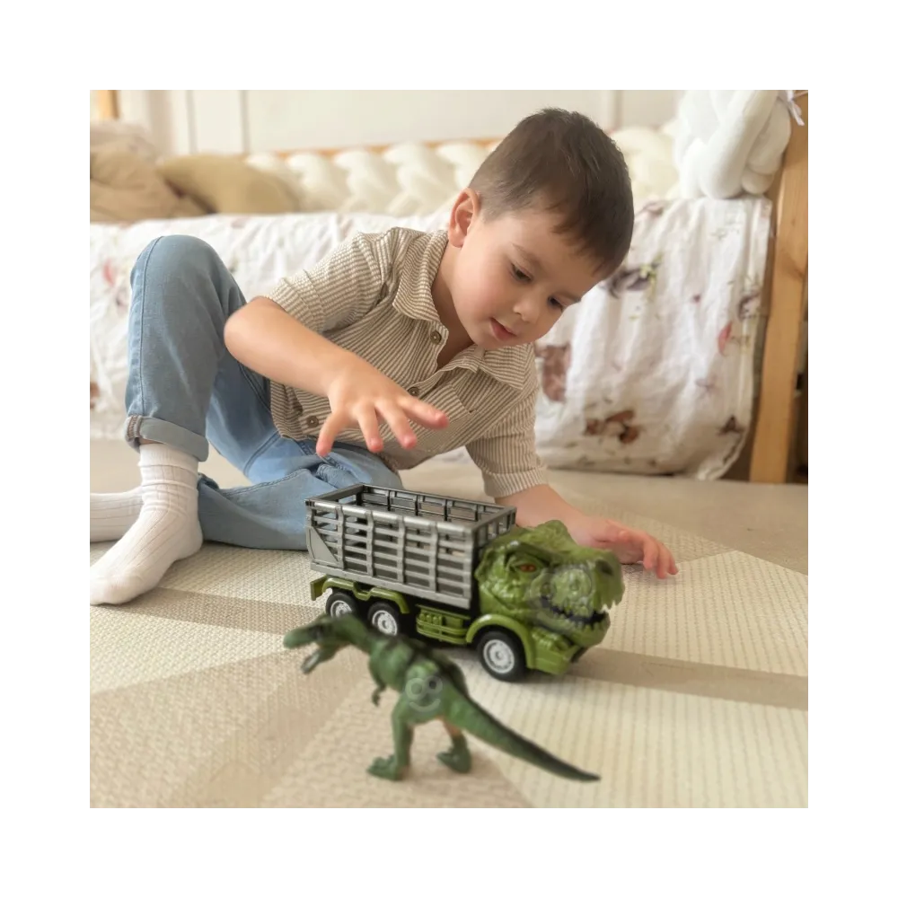 Efekty świetlne w zielonym samochodzie dinozaura