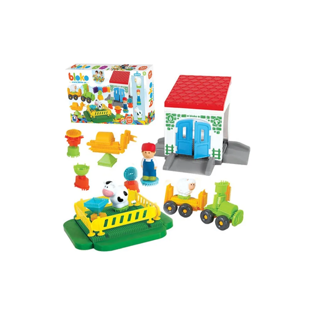 MOCHTOYS Klocki Jeżyki Pin Bricks FARMA w Kartonie 100 el. + 3 Figurki