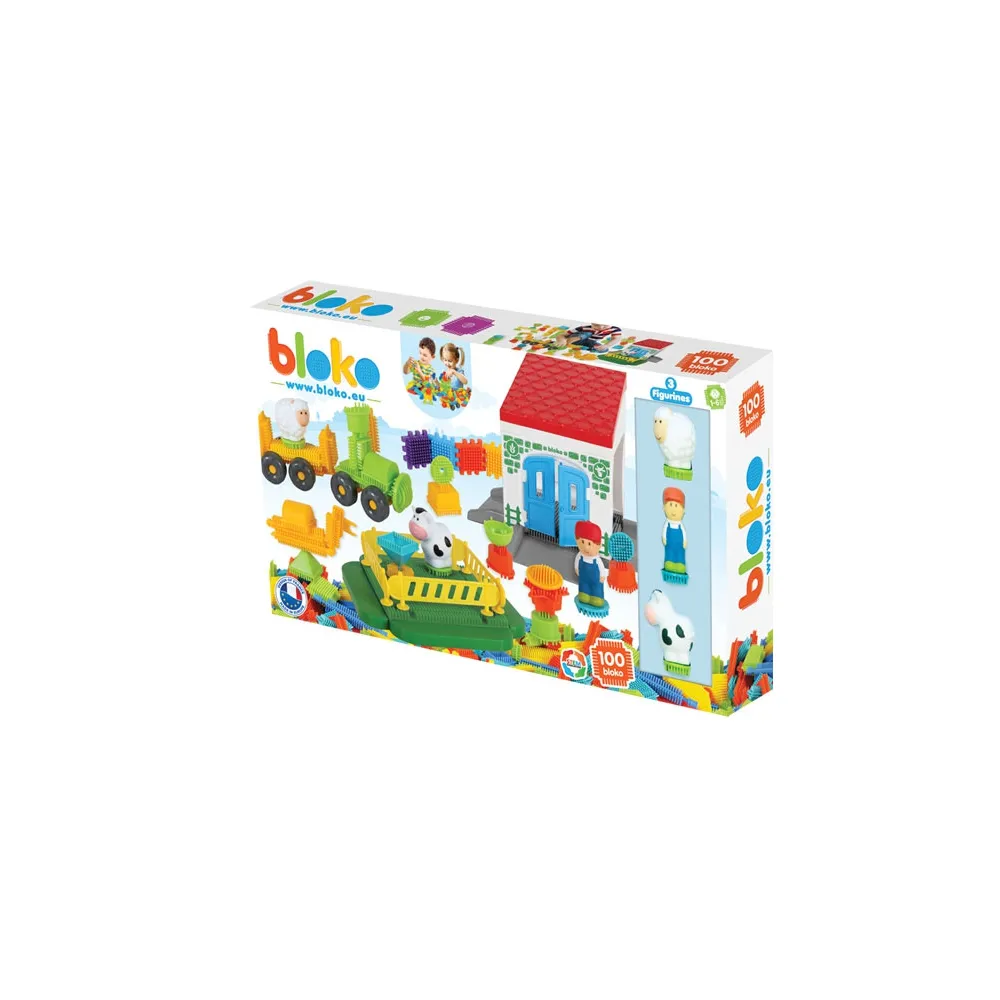 MOCHTOYS Klocki Jeżyki Pin Bricks FARMA w Kartonie 100 el. + 3 Figurki