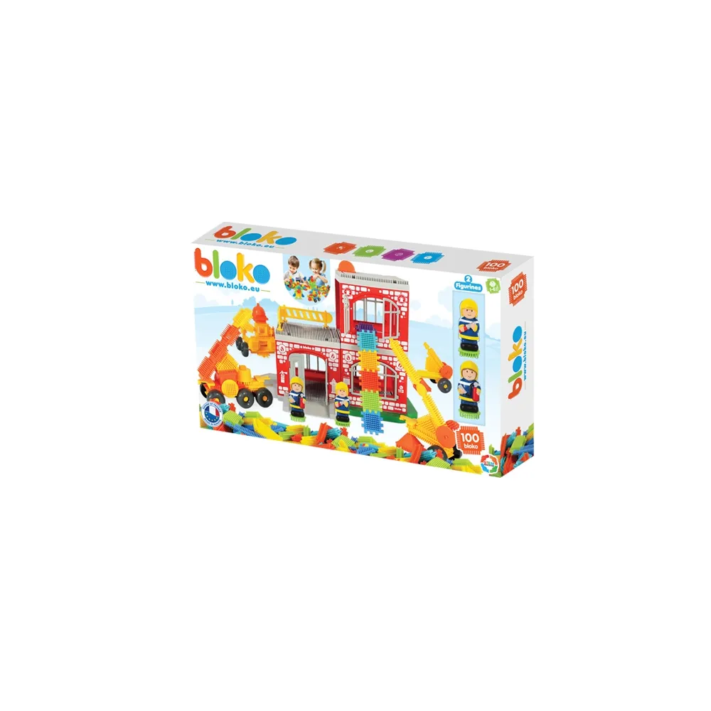 MOCHTOYS Klocki Jeżyki Pin Bricks STRAŻ POŻARNA w Kartonie 100 el. + 2 Figurki