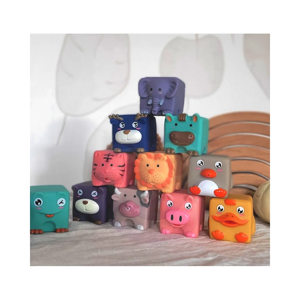 WOOPIE BABY Klocki Sensoryczne Układanka do Ściskania Dźwięk Zwierzątka 12 el.