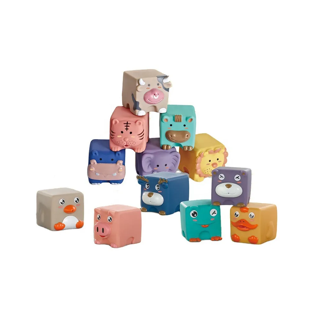 WOOPIE BABY Klocki Sensoryczne Układanka do Ściskania Dźwięk Zwierzątka 12 el.