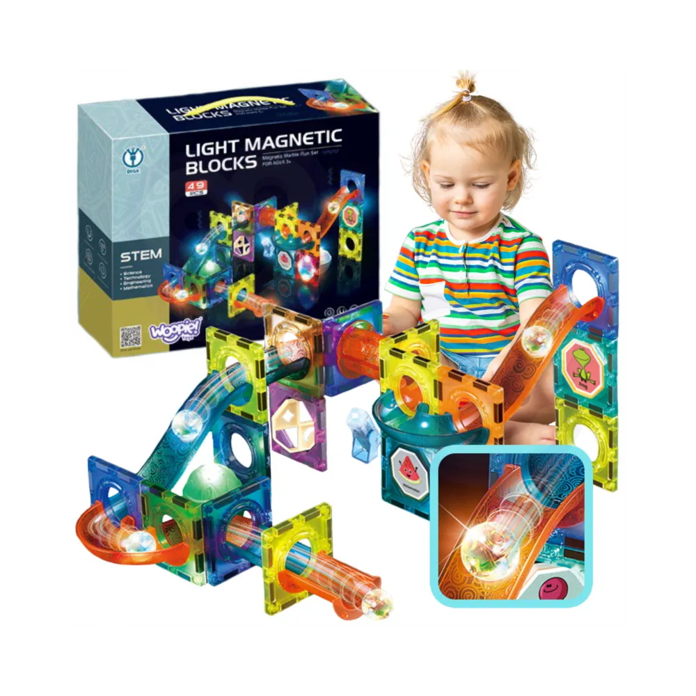WOOPIE Klocki Magnetyczne Tor Kulkowy Świetlny Kulodrom 49 el.