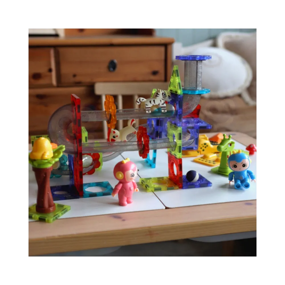 WOOPIE Klocki Magnetyczne Tor Kulkowy Zwierzęcy Raj 104 el.